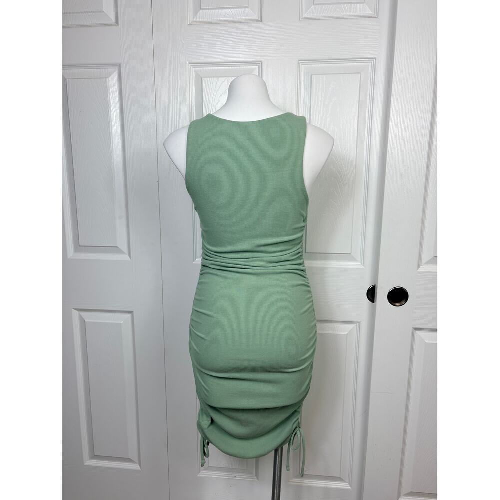 Lulus Over and Over Sage Green Ribbed Drawstring Ruched Bodycon Dress Size M - Picture 5 of 11